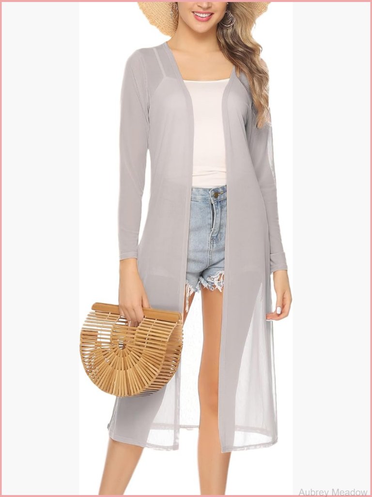 Lightweight Long Cardigan Open Front Duster Beach Cover Up